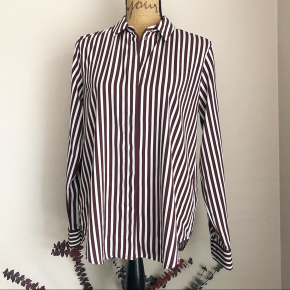 H&M Cafe Chiffon Striped Button Down Shirt 6 - Picture 3 of 5